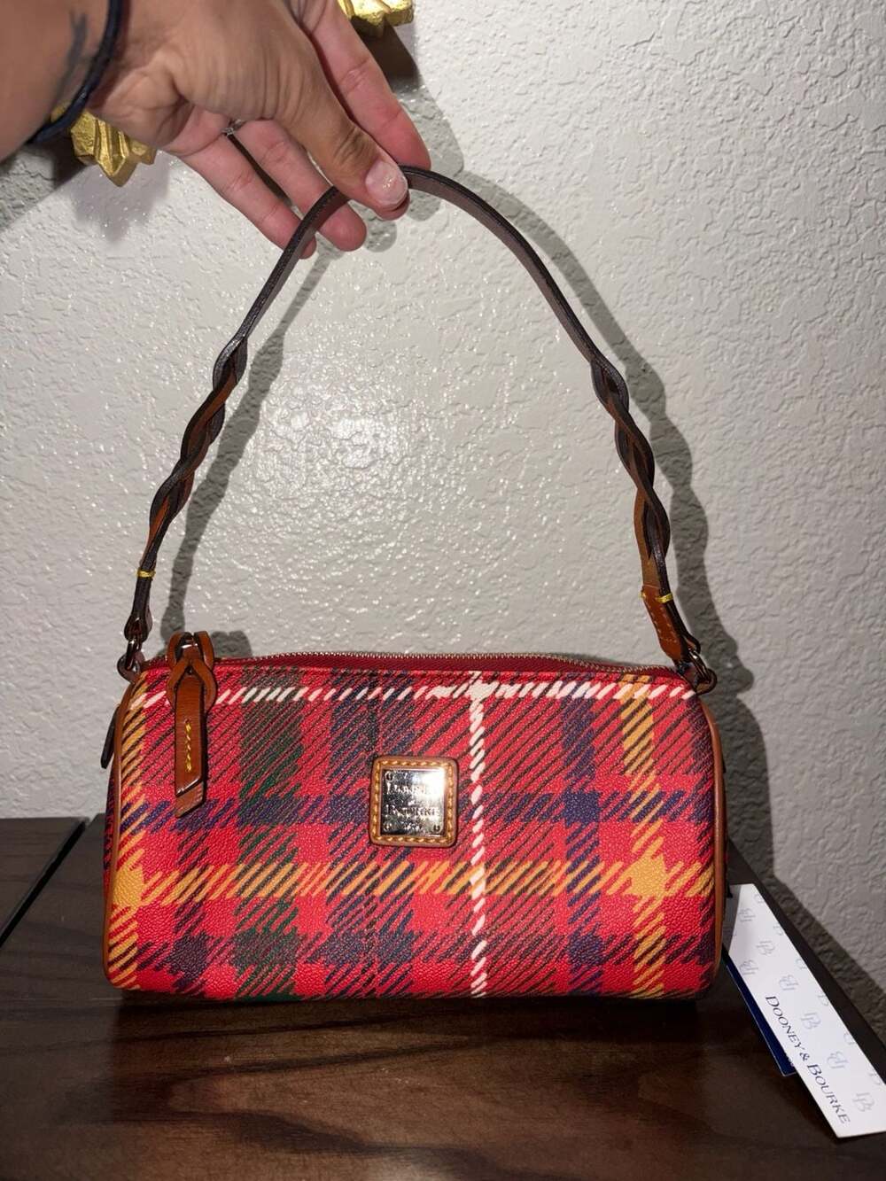 Dooney & Bourke Tartan Plaid Small Barrel Bag with Braided Strap